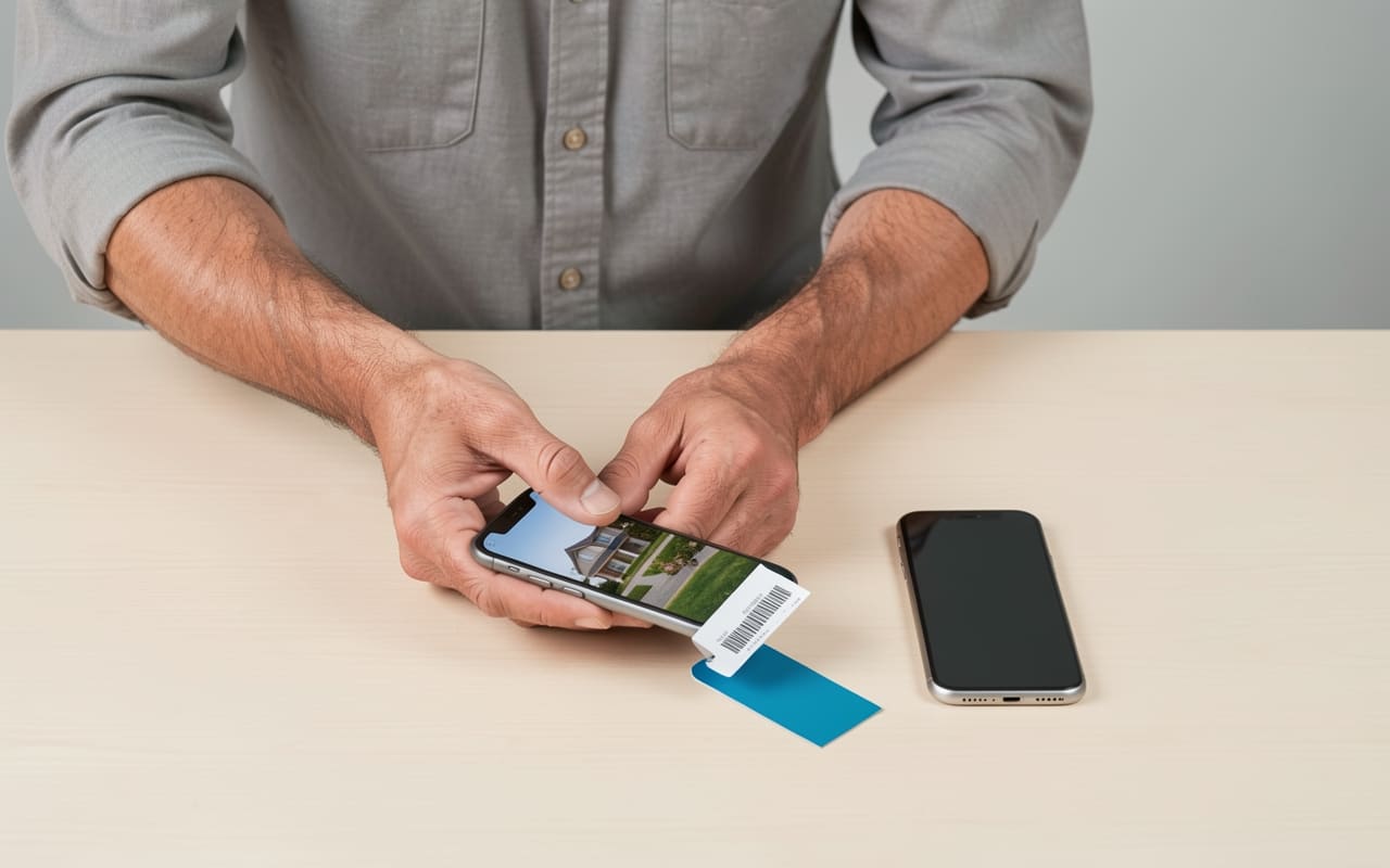 The same man arranges a flat-lay of his product and props on a table before photographing it